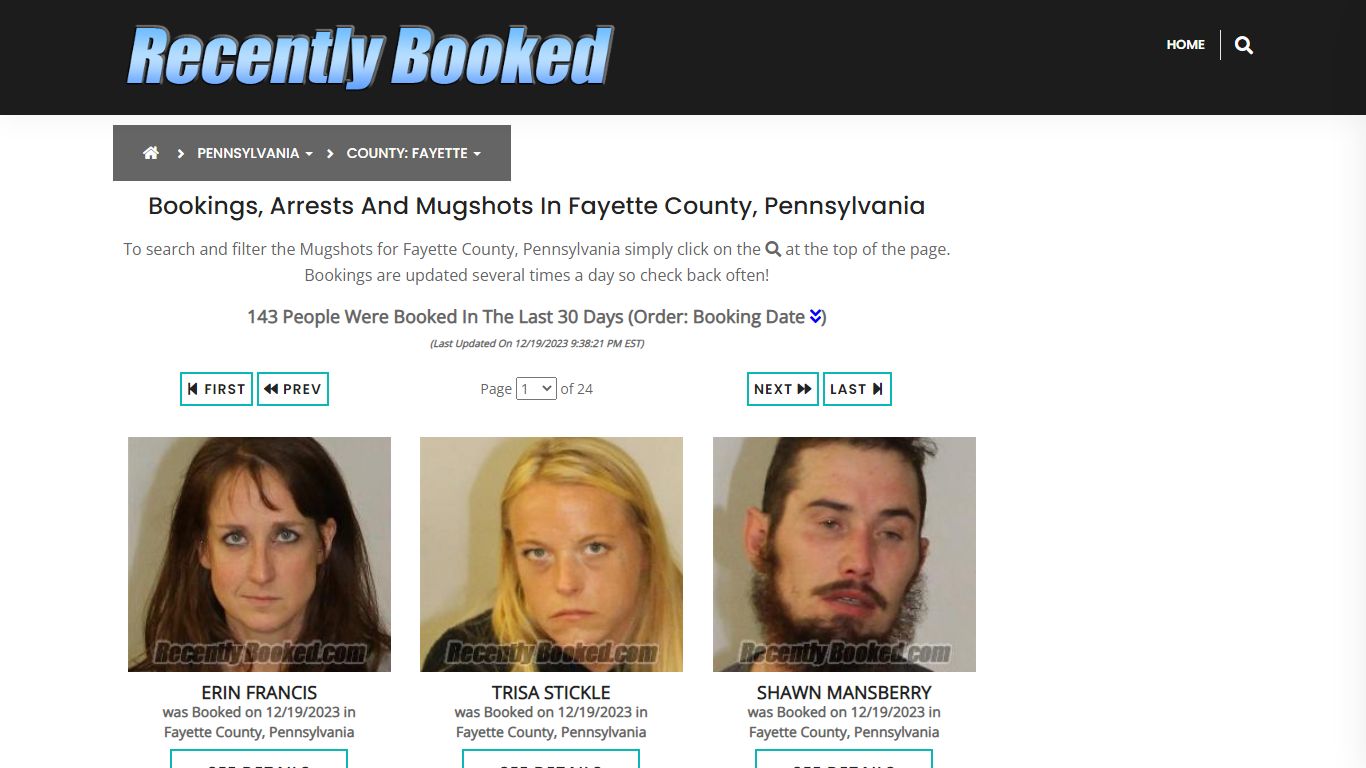 Bookings, Arrests and Mugshots in Fayette County, Pennsylvania